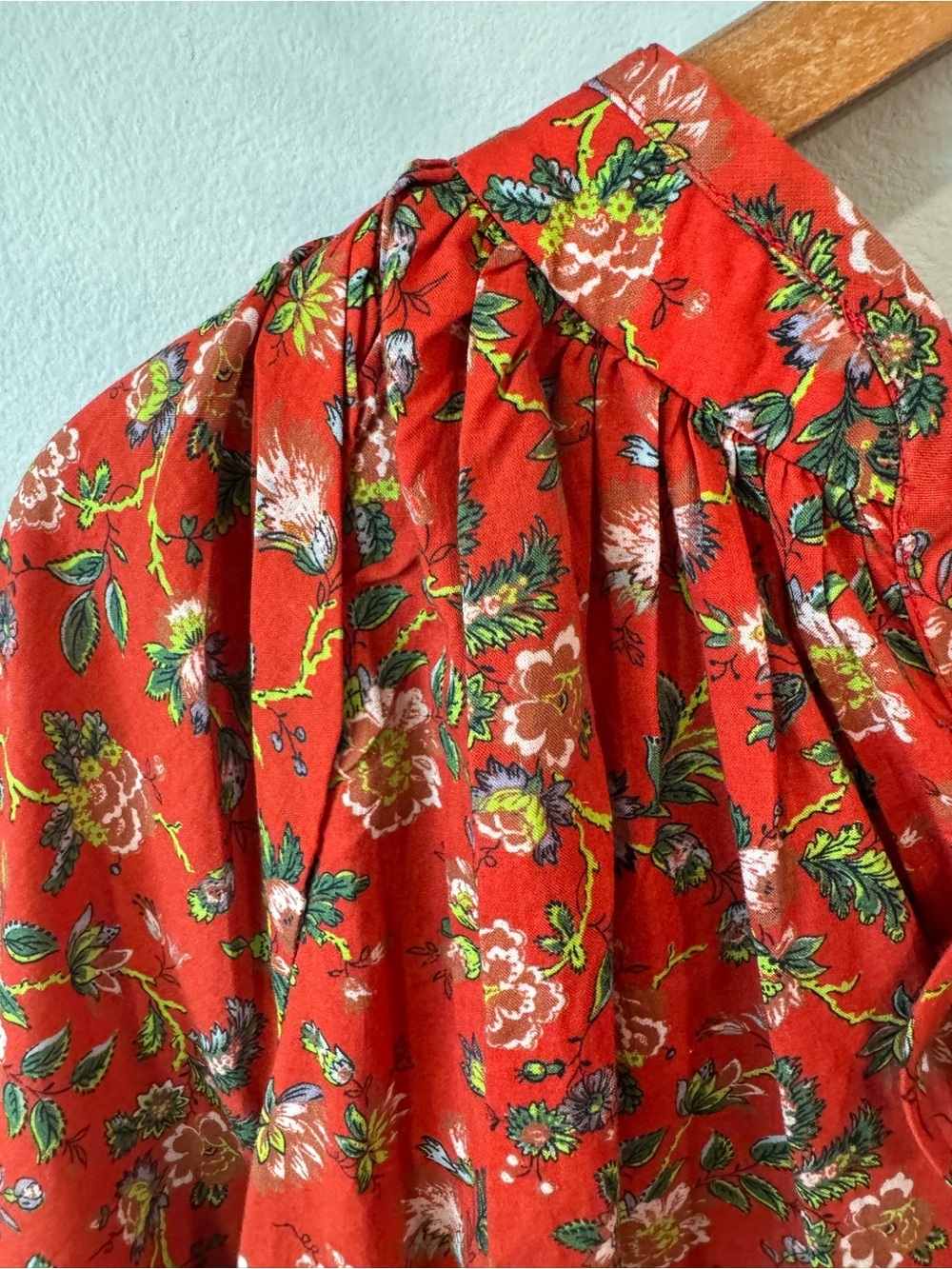 RHODE Red Floral Peasant Blouse with Tie Neck Size M - Picture 2 of 8